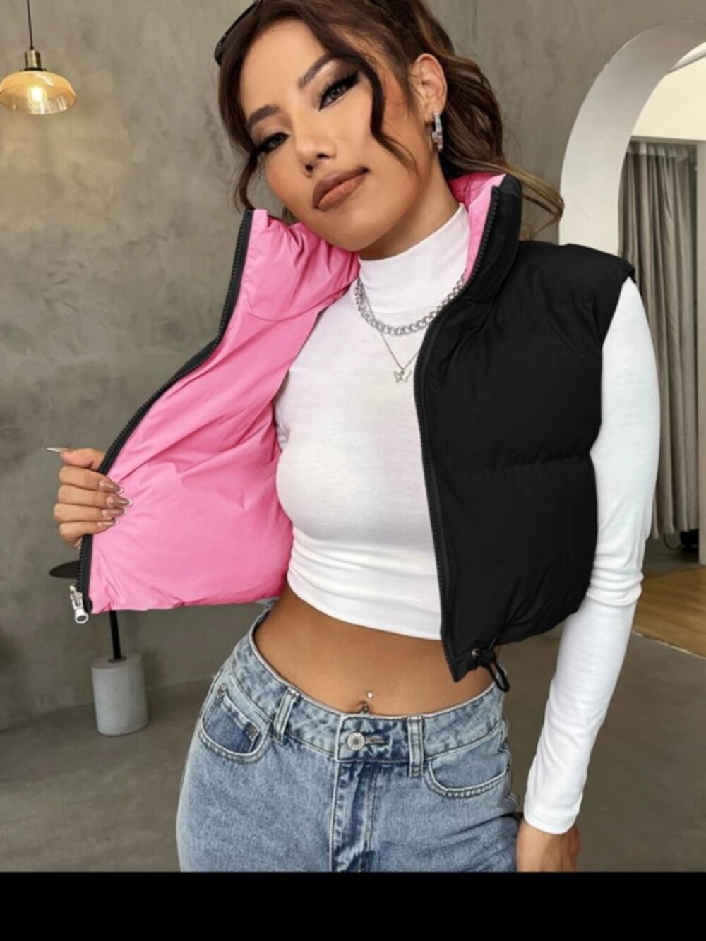 Shein Reversible Black/Pink Vest M
